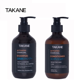 แชมพูปราศจากซิลิโคน (silicone) Takane Activated Charcoal Shampoo 300ml + Conditioner 300ml  Detox Shampoo  แชมพูลดผมร่วง