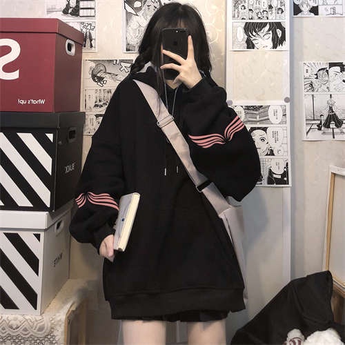 vibe style American fried street hooded sweater student couple autumn and winter plus velvet loose b