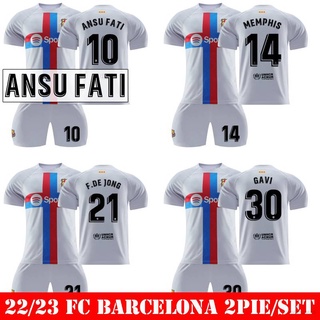 เสื้อกีฬาแขนสั้น ลายทีมชาติฟุตบอล Fati Memphis Jong Gavi Barcelona 22-23 ชุด 2 ชิ้น ต่อชุด