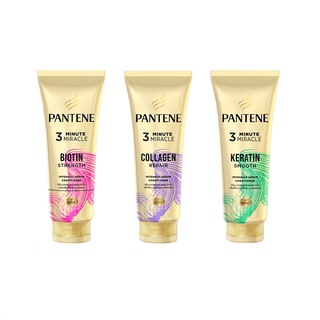 Pantene 3 minute miracle แพนทีน มิริเคิล ไบโอติน สเตรงท์ คอลลาเจน รีแพร์ ครีมนวดผม 3สูตร  270ml.