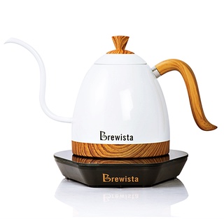 Brewista (กา+ฐาน+ปลั๊กไทย) กาต้มน้ำกาแฟดริปคอห่าน 600 ml. สีขาวฐานไม้