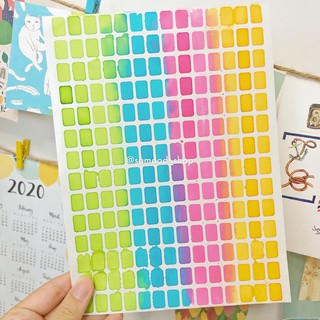 สติ๊กเกอร์สี่เหลี่ยม เนื้อกระดาษ สีรุ้ง ไดคัทแล้ว เขียนทับได้ ไม่กันน้ำ