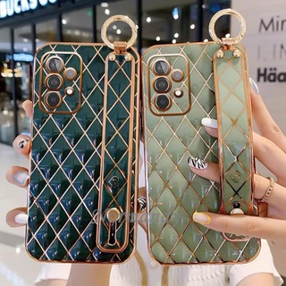 เคสโทรศัพท์ Hot Sale Casing Samsung Galaxy S22 S21 + Ultra Plus A52S 5G 2022 New Phone Case Fashion Lambskin Plating Diamond TPU Soft Case Shockproof Protective Cover with Wristband Stand เคส