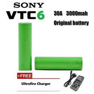 2 ก้อนถ่านชาร์จ VTC6 battery 18650 3000 mah ถ่านไฟฉาย รถบังคับ วิทยุ ถ่านชาร์จ + Ultrafire Charger