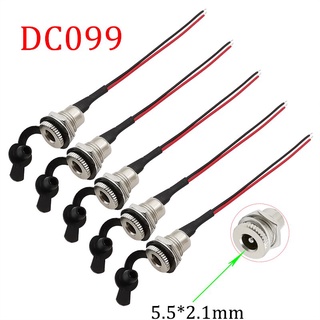 ซ็อกเก็ตแจ็คเชื่อมต่อสายไฟ DC099 ตัวเมีย 5.5*2.1 มม. 2/5 ชิ้น พร้อมสาย 20AWG และอะแดปเตอร์ฝาครอบ กันน้ํา