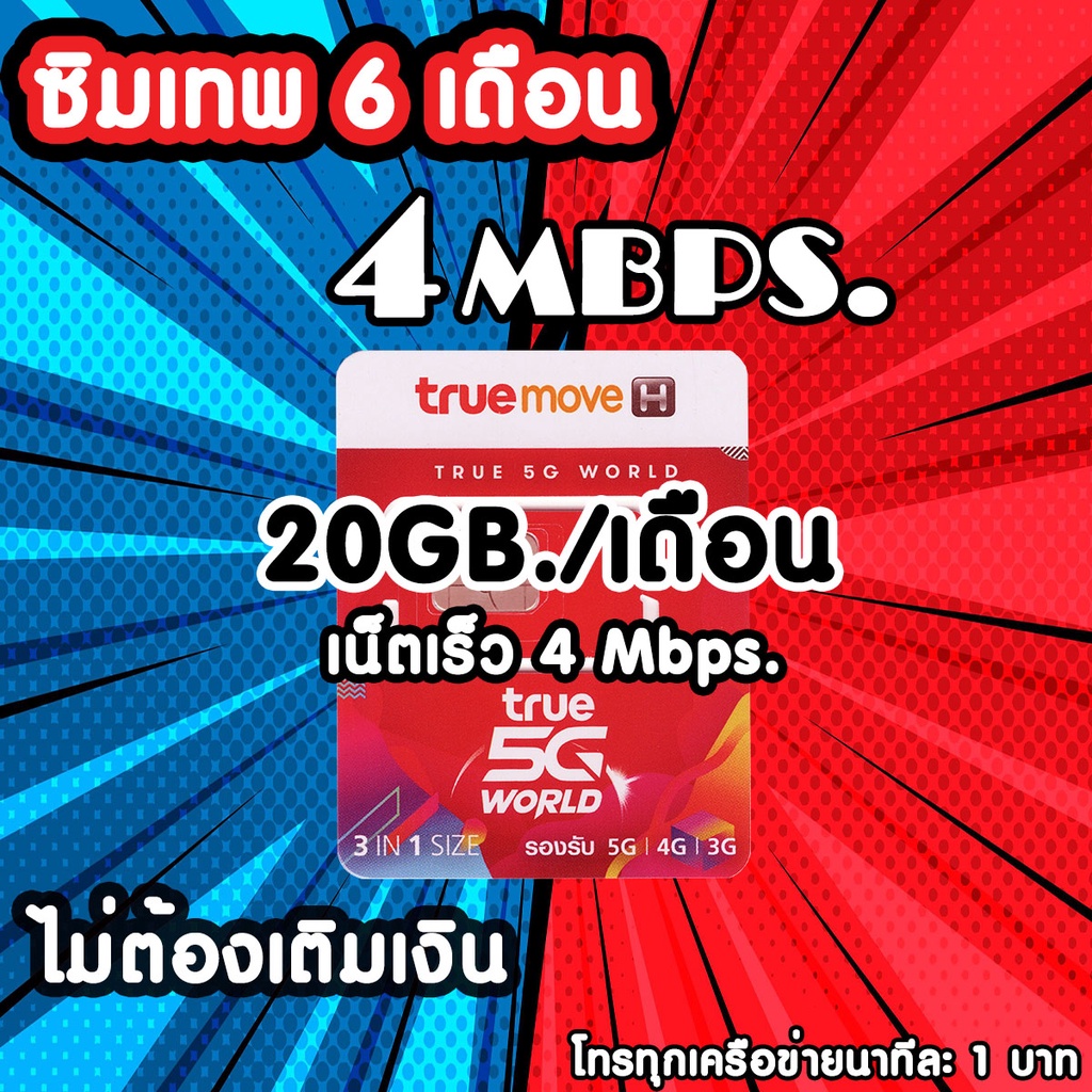 💥ซิมเน็ต ซิมเทพทรู ราย6เดือน 20GB/เดือน จ่ายครั้งเดียวจบ ไม่ต้องเติมเงิน สุดคุ้ม