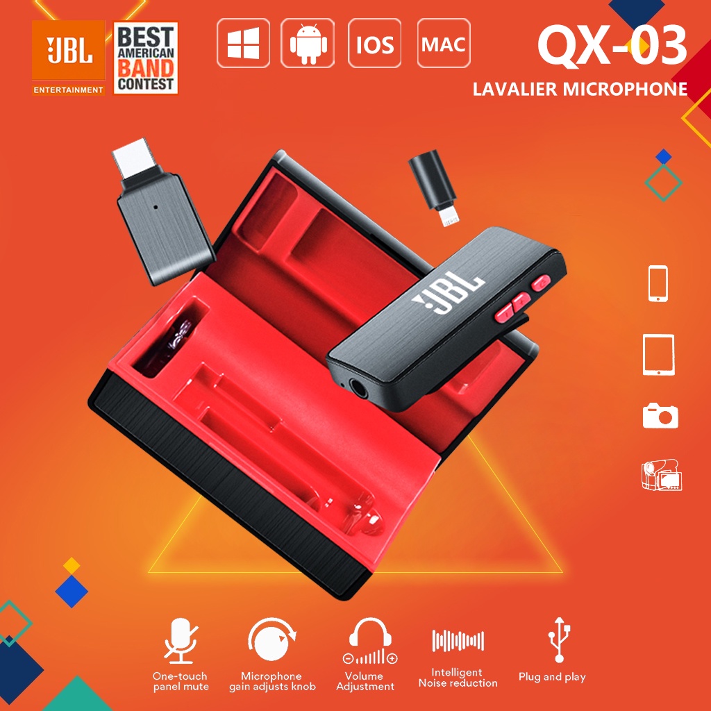 ✅รับประกัน 24 เดือน✅JBL_QX-03 ไมโครโฟนไร้สาย microphone ไมโครโฟน UHF  ไมค์บลูทูธ ไมค์ Wireless Micro