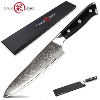 มีดเชฟ Grandsharp 8" พรีเมี่ยม เหล็ก Japanese 67-layers Damascus VG10 พร้อมกล่องของขวัญ