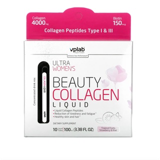 Vplab Ultra Women’s Beauty Collagen Liquid Tropical Fruits Strawberry &amp; Kiwi 4,000 mg 10 Liquid Tubes