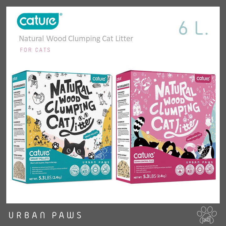 Cature Natural Wood Clumping Cat Litter ทรายไม้อัจฉริยะ  สูตรควบคุมกลิ่นและแอนตี้แบคทีเรีย ขนาด 6-20L (กล่องชมพู)