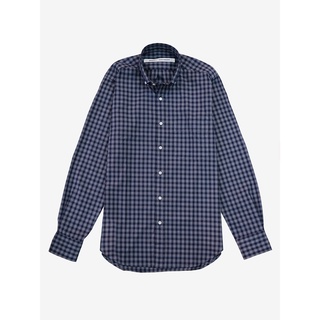 [JBB*] LIGHT BLUE NAVY CHECK BUTTON-DOWN CLUB COLLAR SHIRT เจบีบี เชิ้ต ผ้าคอตตอน แขนยาว แบบผ่าหน้า