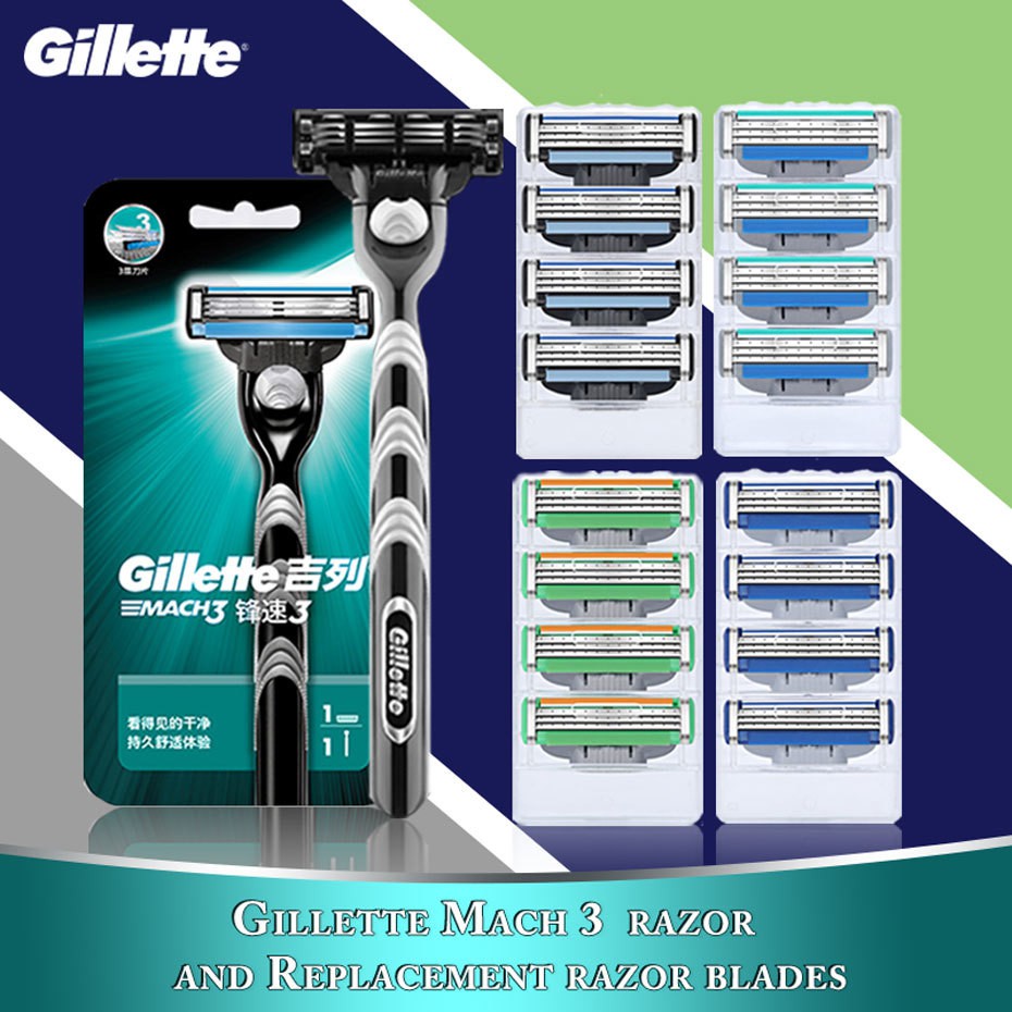 เครื่องโกนหนวด：Razor Blades For Gillette Mach 3 Turbo Men's shaver Safety Manual Shave Machines