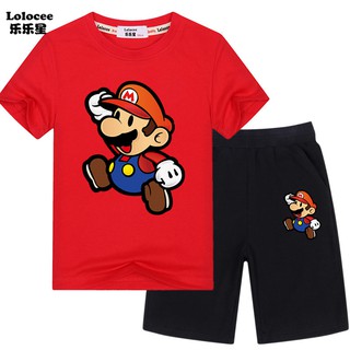 ชุดเสื้อยืดแขนสั้นผ้าฝ้าย Super Mario Bros 2 ชิ้นสําหรับเด็ก