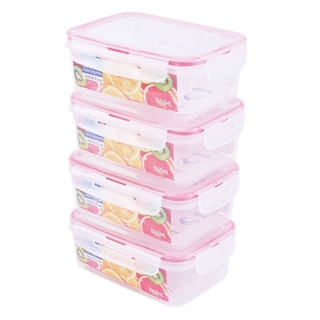 🔥HOT🔥 ดับเบิ้ลล็อค ชุดกล่องถนอมอาหาร ขนาด 1050 มิลลิลิตร แพ็ค 4 Food Container w/ Lid No.1256 Set of 4