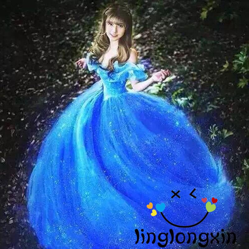 2Y2-2015 New Movie Scarlett Sandy Princess Dress blue Cinderella Costume Adult u287 #7