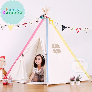 เต้นท์เด็ก 5 เสา Fancy Rainbow Style พื้นขาว KID TENT เสา 5 สี T5#004