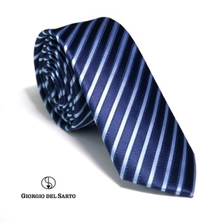 Giorgio Del Sarto Necktie Size Slim  Blue with Blue Stripe with Fabric Texture เนคไทสีน้ำเงินลายรื้วมีเท็กเจอร์ (Blue)