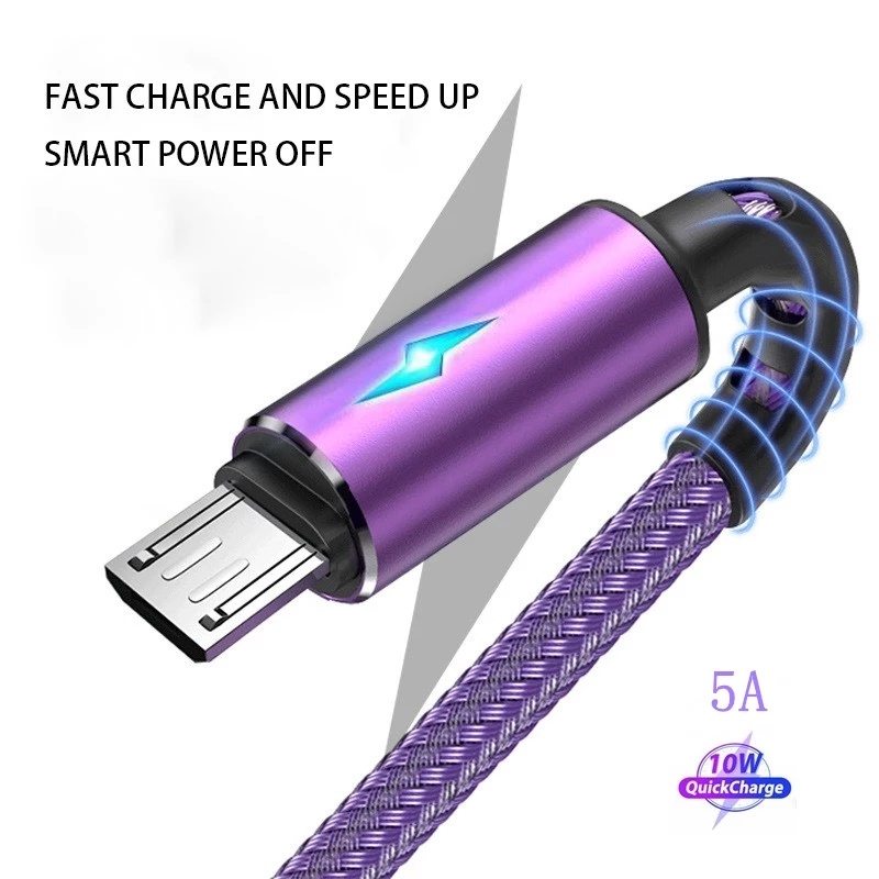 สายชาร์จไนล่อนถัก 1.2 ม. ทนทาน ชาร์จเร็ว & สายเคเบิล Android Micro USB / สายเคเบิล Micro USB 5A LED ชาร์จเร็ว สายเคเบิลข้อมูล Micro / สายชาร์จ (Not suitable for Samsung)