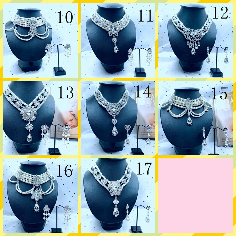 Vintage jewelry สร้อยคอไข่มุกฝ่ายเจ้าสาวย้อนยุคมุกเทียมเพชรต่างหูสร้อยคอชุดPearl necklace set