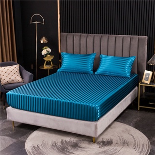 ผ้าปูที่นอนซาติน ผ้าไม่ร้อน ผ้าปูที่นอนJacquard ผ้าปูที่นอน6ฟุต/5ฟุต/3.5ฟุต ลายริ้ว นื้อผ้านิ่ม