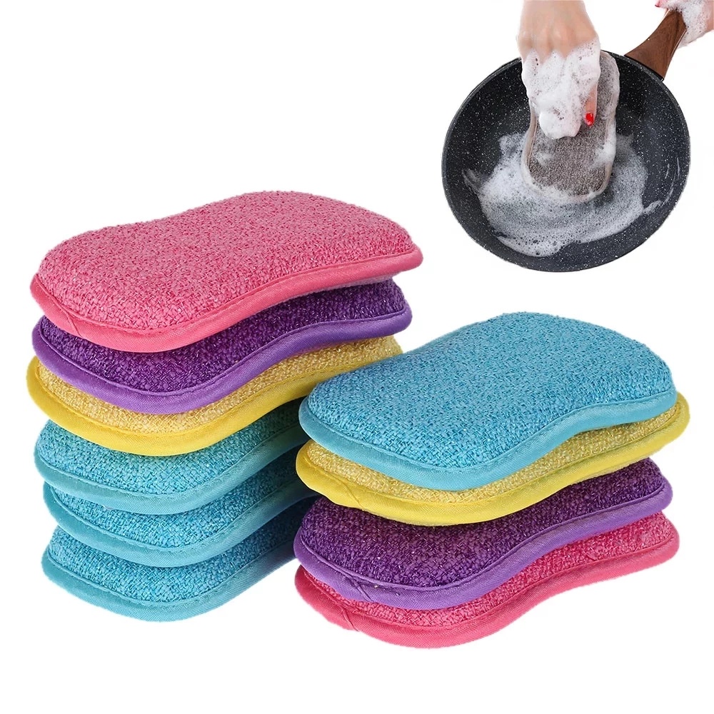 1PCS ฟองน้ําขัดสําหรับจาน Non-Scratch ฟองน้ําไมโครไฟเบอร์ Non Stick หม้อทําความสะอาดฟองน้ําครัวเครื่องมือล้างหม้อ Gadgets