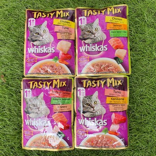 Whiskas Testy Mix วิสกัส เทสตี้มิกซ์ สำหรับแมว 1 ปีขึ้นไป  70 กรัม มี 4 รสชาติ