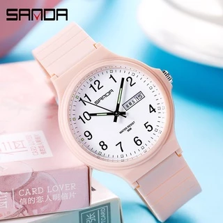 Sanda นาฬิกาข้อมือควอทซ์ อิเล็กทรอนิกส์ กันน้ํา แสดงปฏิทิน สัปดาห์ แนวเรียบง่าย แฟชั่นสําหรับผู้หญิง 6060-2
