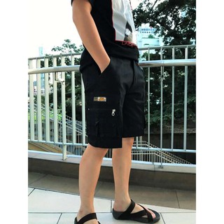 ✨กางเกงขาสั้นกระเป๋าข้าง กางเกงเดินป่า Mens cargo shorts Casual  Comfy Cotton pants LM✨(Black)