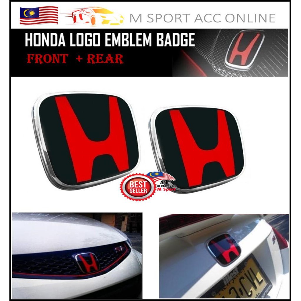 โลโก้ด้านหน้า และด้านหลัง สําหรับ Honda Civic FD 2006-2011 Type-R (ตราสัญลักษณ์) สีดํา สีแดง