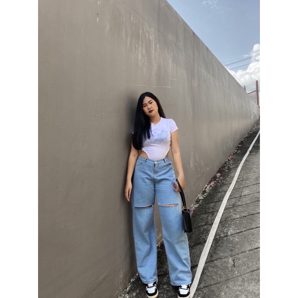 กางเกงยีนส์ทรงกระบอกเอวสูง รุ่นK2 สาวอวบอ้วน S-3XL