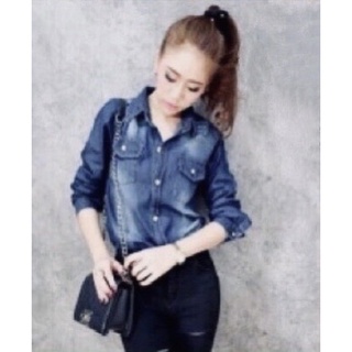 เสื้อเชิ้ตยีนส์ แต่งสะกิดขาด