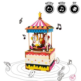 กล่องดนตรีไขลาน เคลื่อนไหวได้ DIY Music Box Robotime - Merry Go Round ม้าหมุน