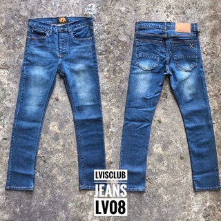new⚡️กางเกงยีนส์ขาเดฟผู้ชายสีฟ้าฟอก LV08