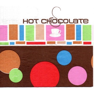 Pladao Napkin ภาพ Label Hot Chocolate ลายแต่งวงกลม กระดาษ แนพกิ้น สำหรับงานศิลปะ เดคูพาจ decoupage ขนาด L33x33