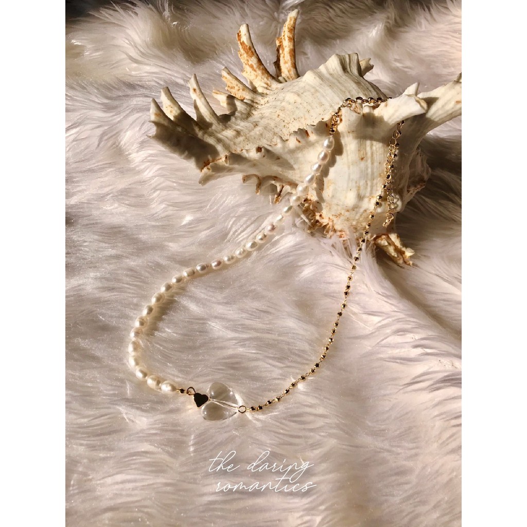 [พร้อมส่ง] สร้อยคอ ชุบทองคำขาว TDR39N รุ่น Heart Pearl
