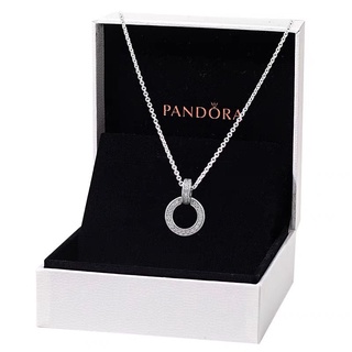 Pandora สร้อยคอเงิน 925 จี้แหวนคู่ ประดับเพชร เครื่องประดับแฟชั่น สําหรับผู้หญิง