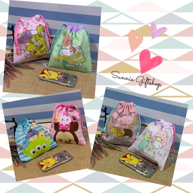 พร้อมส่ง ถุงผ้าหูรูดลายการ์ตูน Kitty Sanrio