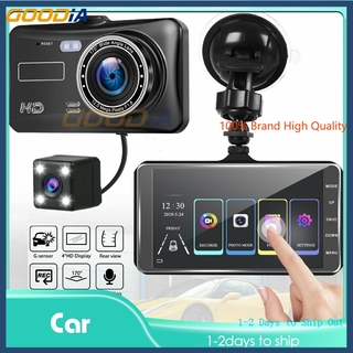 ( In Stock / Cod ) 4 นิ้ว Hd 1080 P Dual Lens กล้องบันทึกวิดีโอ Dvr หน้าจอสัมผัส Sd สําหรับติดรถยนต์