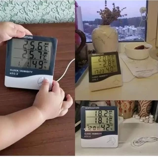 เครื่องวัดอุณหภูมิความชื้นแบบดิจิตอล LCD นาฬิกาวัดอุณหภูมิความชื้นอุณหภูมิอิเล็กทรอนิกส์ในร่มกลางแจ้ง สถานีอากาศนาฬิกาแข