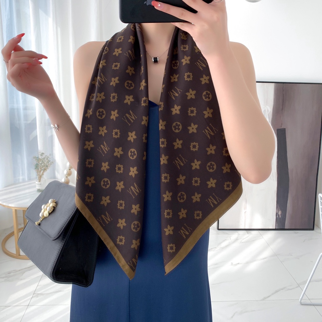 Ready Stock ผ้าพันคอผ้าคลุมไหล่ลายดอกไม้ขนาดใหญ่ 90 ซม . สําหรับผู้หญิง