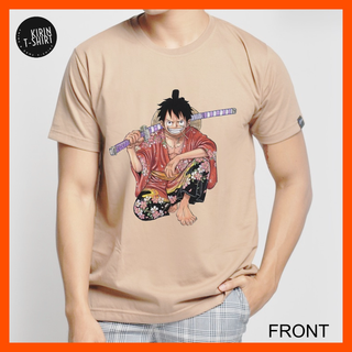 [S-5XL]เสื้อยืดผ้าฝ้าย 100% พิมพ์ลายอนิเมะ One Piece 01 Luffy Combed 30s สีน้ําตาลอ่อน สําหรับผู้ชาย ผู้หญิง