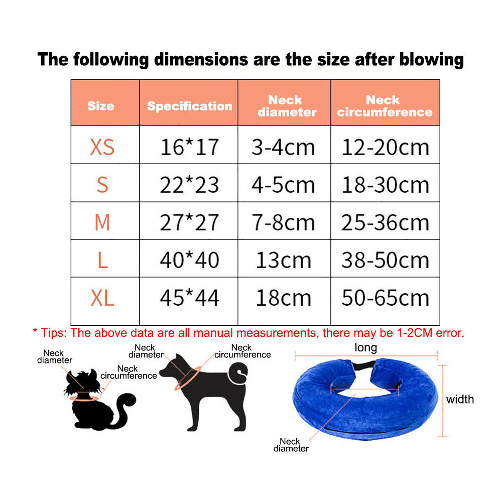 SUHE New Inflatable Pet Collar Puppy Dog Cat Surgery Lampshade Cone E-Collar Neck Injury Recovery Protection Soft Head Cone/Multicolor