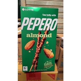 LOTTE PEPERO Almond &amp; Chocolate ล๊อตเต้ เปเปโร่ ช๊อกโกแลตผสมแอลมอล กล่องใหญ่ ขนาด 256 กรัม(1 กล่องมี 8 ห่อ)