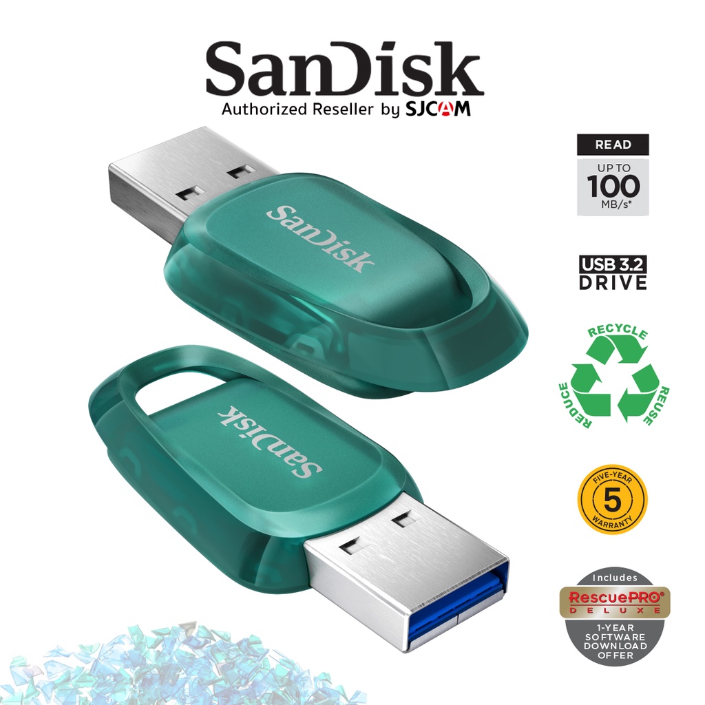 SanDisk Ultra Eco USB 3.2 Flash Drive 64GB,128GB,256GB,512GB (SDCZ96) Speed 100MB/s Made with Over 70% Recycled Plastic ประกัน 5 ปี