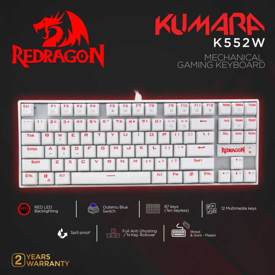REDRAGON Reddragon K552W Gaming Keyboard Mechanical KUMARA WHITE