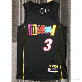 Ace เสื้อกีฬาแขนกุด ลายทีม NBA Jersey Miami Heat No.3 WADE 75th City Edition ทรงหลวม สีดํา สําหรับผู้ชาย และผู้หญิง