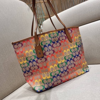 COACH C4181 CITY TOTE IN RAINBOW SIGNATURE CANVAS