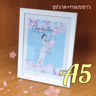 (พร้อมส่ง)วาดรูปคุณเป็นการ์ตูน.ขนาดA5/กรอบขาว/มอบเป็นของขวัญ🎁ได้ทันที