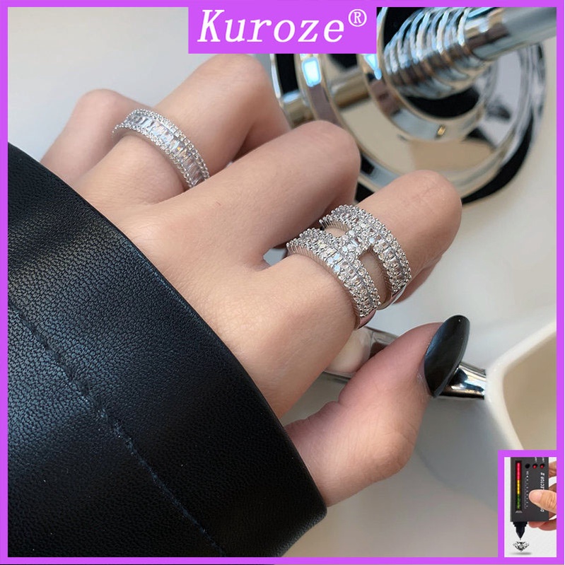 Kuroze 18K H-Shaped Moissanite สร้อยคอ H ตัวอักษรต่างหูจี้เปิดแหวนเครื่องประดับชุด