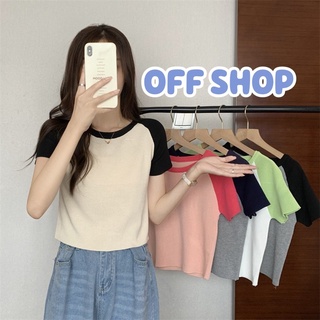 OFF SHOP พร้อมส่ง (OFF-58067-2) เสื้อไหมพรมคอกลม แขนสั้น ผ้านิ่มสีพื้นใส่สบายมาก